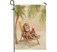 Bandiere da giardino con scimmia, 30,5 x 45,7 cm, double face, vintage, palme da spiaggia, stile cartone animato, bandiere verticali standard per casa, retro cortile cortile cortile prato bandiere