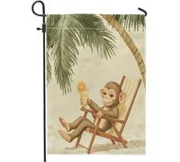 Bandiere da giardino con scimmie divertenti 30,5 x 45,7 cm, double face, per esterni, vintage, palme da spiaggia, stile cartone animato, bandiere verticali standard per casa, retrò per cortile