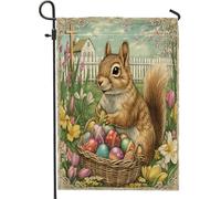 Bandiere da giardino con scoiattolo pasquale primaverile, 30,5 x 45,7 cm, double face, per esterni, uova di fattoria, croce con animali, bandierine per esterni, decorazione vintage per cortile e prato