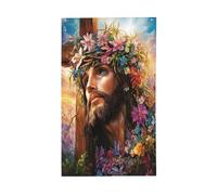 Bandiere da giardino con scritta "Gesù benedica Dio" e croce, striscioni di auguri stagionali da 3x5 piedi con occhielli, decorazioni per interni ed esterni, per feste e casa.