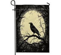 Bandiere da giardino con silhouette di corvo horror di Halloween, 30,5 x 45,7 cm, double face, decorazione esterna, motivo gotico spaventoso casa infestata, bandiera raccapricciante per esterni