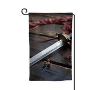Bandiere da giardino con spada samurai giapponese, bandiera verticale su entrambi i lati, 30,5 x 45,7 cm, bandiera stagionale primaverile estate decorazione per esterni