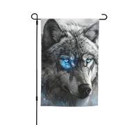 Bandiere da giardino con stampa di lupo con occhi azzurri, 30,5 x 45,7 cm, bandiera per tutte le stagioni, decorazione per cortile esterno per terrazze