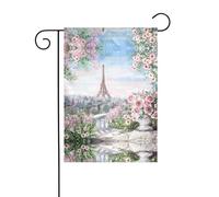 Bandiere da giardino con stampa di Parigi Torre Eiffel con fiori su entrambi i lati, 30,5 x 45,7 cm, decorazione per anniversario, matrimonio, vacanze, cortile,