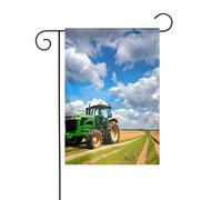 Bandiere da giardino con stampa di trattore sotto cielo blu e nuvole bianche per la decorazione esterna, piccola bandiera da cortile stagionale inverno vacanze natalizie decorazioni esterne