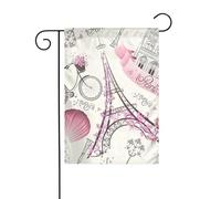 Bandiere da giardino con stampa floreale Torre Eiffel di Parigi per la decorazione esterna, piccola bandiera da cortile stagionale inverno Natale vacanza all'aperto decorazione