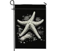 Bandiere da giardino con stelle marine costiere 30,5 x 45,7 cm, double face, decorative esterne, stelle marine nere e bianche, piccole bandiere in tela per la casa, bandiere nautiche in iuta da