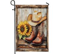 Bandiere da giardino con stivali da cowboy occidentale, 30 x 45 cm, double face, cappello rustico da sud-ovest, bandiere per la casa in tela verticale standard, bandiere vintage per cortile cortile