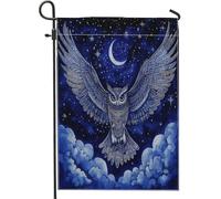 Bandiere da giardino con strega e gufo, 30,5 x 45,7 cm, double face, per esterni, misteriose stelle e lune, bandiere standard per prato, per uccelli, cortile, piccole case, decorazioni per esterni