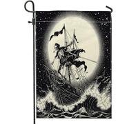 Bandiere da giardino con teschio gotico e nave pirata, 30,5 x 45,7 cm, double face, per esterni, stile gotico, capitano nautico, bandiere verticali in tela per la casa, bandiere vintage per cortile