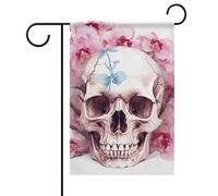 Bandiere da giardino con teschio umano rosa primavera estate 30,5 x 45,7 cm su entrambi i lati per esterni, bandiere stagionali e striscioni per patio, cortile, terrazza, veranda, giardino, terrazza