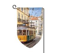 Bandiere da giardino con tram di Lisbona, verticale su entrambi i lati, 30,5 x 45,7 cm, bandiera stagionale primaverile estate per vacanze, fattoria, cortile, decorazione da appendere all'aperto