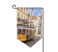 Bandiere da giardino con tram di Lisbona, verticale su entrambi i lati, 30,5 x 45,7 cm, bandiera stagionale primaverile estate per vacanze, fattoria, cortile, decorazione da appendere all'aperto