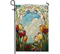 Bandiere da giardino con tulipani in vetro colorato, 30,5 x 45,7 cm, double face, per esterni, decorazione per esterni, bandiera estetica per la casa, bandiera artistica per esterni, piccola bandiera