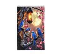 Bandiere da giardino con uccelli blu sotto la luna piena, per sgombero esterno, lavabili, in poliestere, per giardino, a doppia faccia, da appendere alla parete, per decorazioni da giardino, 3 x 5 pie