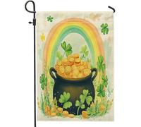 Bandiere da giardino con vaso d'oro per il giorno di San Patrizio, 30,5 x 45,7 cm, double face, per esterni, divertente e carino, motivo trifoglio, bandiera per casa, cortile, cortile, prato