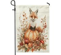 Bandiere da giardino con volpi autunnali, 30,5 x 45,7 cm, double face, per esterni, con foglie di zucca autunnali, bandiere per prato standard, per cortile, piccole case, decorazioni per esterni