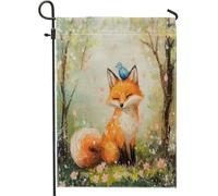 Bandiere da giardino con volpi primaverili, 30,5 x 45,7 cm, double face, per esterni, graziose bandiere per prato in iuta con foreste, animali per cortile, piccole case, decorazioni per esterni