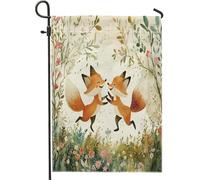 Bandiere da giardino con volpi primaverili, 30,5 x 45,7 cm, double face, per esterni, graziosi fiori floreali, piccole bandiere in tela per casa, animali in iuta per cortile e prato per esterni