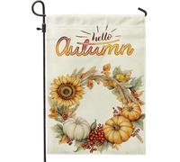 Bandiere da giardino con zucca autunnale acquerello, girasole, 30,5 x 45,7 cm, per esterni, ghirlanda di grano autunnale, bandiere verticali standard in lino per casa, giardino del Ringraziamento