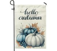 Bandiere da giardino con zucca autunnale blu bianca e bianca, 30,5 x 45,7 cm, double face, per esterni, con zucca autunnale, standard, verticale, per casa, in tela, graziose e divertenti, per cortili
