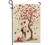 Bandiere da giardino dalmata di San Valentino, 30,5 x 45,7 cm, double face, decorazione esterna, divertente bandiera a forma di cuore, albero, cucciolo, tela, per la casa, per animali domestici