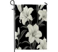 Bandiere da giardino Daylily bianche e nere, 30,5 x 45,7 cm, double face, per decorazione esterna, moderna bandiera in tela per casa, arte floreale per esterni, piccola bandiera per prato