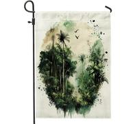Bandiere da giardino della giungla ad acquerello, 30,5 x 45,7 cm, double face, decorative esterne, paesaggio, cortile, piccole bandiere in tela per casa, foreste tropicali, alberi della foresta