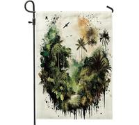 Bandiere da giardino della giungla ad acquerello, 30,5 x 45,7 cm, double face, per esterni, bandiere per prato in iuta standard, foreste tropicali, cortile, piccole bandiere per la casa, decorazione