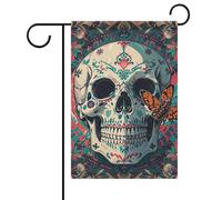 Bandiere da giardino di benvenuto per esterni con scheletro di falena della morte, 30 x 45 cm, bifacciali, per giardino, stagionali, primavera/estate, Natale, festività all'aperto per tutte le stagi