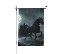 Bandiere da giardino di Halloween per esterni, 30,5 x 45,7 cm, motivo carrozza scheletro della foresta di Halloween, una morbida bandiera per camera da letto all'interno, bandiere da cortile su