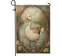 Bandiere da giardino divertenti a forma di oca, 30,5 x 45,7 cm, double face, estetiche vintage, scena di mancanza di animali, bandiere verticali standard in tela per la casa, bandiere retrò per