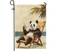 Bandiere da giardino divertenti a forma di panda, 30 x 45 cm, double face, per esterni, vintage, palme da spiaggia, stile cartone animato, bandiere verticali standard per la casa, bandiere retrò per