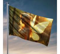 Bandiere da giardino divertenti ali dorate brillano nella luce della foresta. Bandiere per la tua stanza da uomo bar (152 x 244 cm)