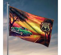 Bandiere da giardino divertenti auto vintage guida sulla strada 66 al tramonto. bandiere per la tua stanza uomo bar grotta (30 x 45 cm)