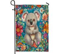Bandiere da giardino divertenti con koala primaverile, 30,5 x 45,7 cm, double face, decorazione esterna, pittura a olio, bandiera floreale con animali, bandiera per casa, piccola bandiera per cortile