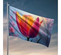 Bandiere da giardino divertenti con tulipano radiante nella luce del mattino, decorazione per camper per interni balcone (60 x 90 cm)
