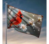 Bandiere da giardino divertenti con un cardinale rosso vivace posatosi con grazia su un ramo, bandiere fantastiche e divertenti (152 x 244 cm)
