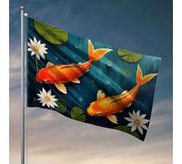 Bandiere da giardino divertenti due pesci Koi arancioni nuotano tra giglio e fiori. Bandiere per la tua stanza da uomo bar (152 x 244 cm)