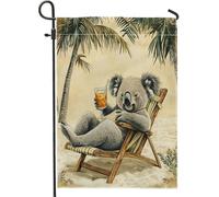 Bandiere da giardino divertenti koala 30,5 x 45,7 cm, double face, per esterni, vintage, palme da spiaggia, stile cartone animato, bandiere verticali standard per la casa, bandiere retrò per cortile