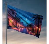 Bandiere da giardino divertenti passeggiate notturne nel palmo, bandiera stradale foderata con palme, decorazione per esterni, patio, bar (60 x 90 cm)