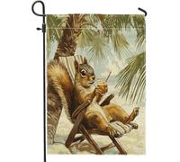 Bandiere da giardino divertenti scoiattolo 30,5 x 45,7 cm, double face, per esterni, vintage, palme da spiaggia, stile cartone animato, bandiere verticali standard per la casa, retrò per cortile