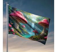 Bandiere da giardino divertenti una foresta magica con funghi giganti, farfalle e una cascata. Bandiere per la tua stanza Bar grotta uomo (30 x 45 cm)