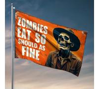 Bandiere da giardino divertenti zombie mangiano così dovrebbe come fine bandiera autunnale decorazione all'aperto cool bandiere camera ragazzi (120 x 180 cm)