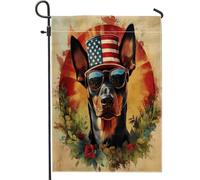 Bandiere da giardino doberman, 4 luglio, 30,5 x 45,7 cm, double face, per esterni, per cani, standard, verticale, per casa, fiori, animali domestici, cortile, cortile, prato, bandiere