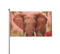 Bandiere Da Giardino Elefante Rosa Tropicale E Fiore Bandiera Da Cortile Premium Garden Flag Doppia Cucitura Outdoor Flag Per All'Aperto Barca Camera Da Letto 90X150Cm