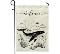 Bandiere da giardino estetiche retrò a forma di balena, 30,5 x 45,7 cm, double face, per esterni, decorazione vintage, bandiera per la casa, in tela, per esterni, piccola bandiera per prato