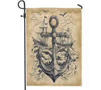 Bandiere da giardino estetiche retrò nautiche ancora 30,5 x 45,7 cm su entrambi i lati per esterni, bandiere vintage per la casa, bandiere per la casa in tela verticale standard, per cortile, cortile