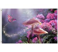 Bandiere Da Giardino Fairy Tales Mushroom Flower Butterfly Nature Pride Flag Resistente Intemperie Bandiere Da Cortile Premium Bandiera Dell'Orgoglio Per Festival Prato Esterno 152X90CM