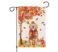 Bandiere Da Giardino Fall Autumn Golden Retriever Dog Fall Thanksgiving Bandiera Decorativa Resistente Dissolvenza Pride Flag Resistente Intemperie Outdoor Bandiera Per Bar Portico 30X45Cm